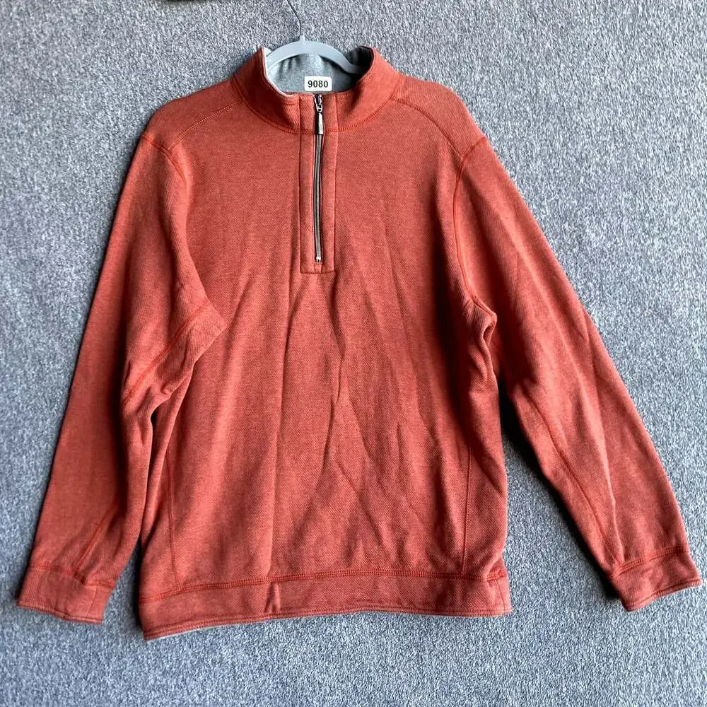 Tommy Bahama Men's Size Medium Orange Long Sleeve 1/4 Zip Pullover Sweater